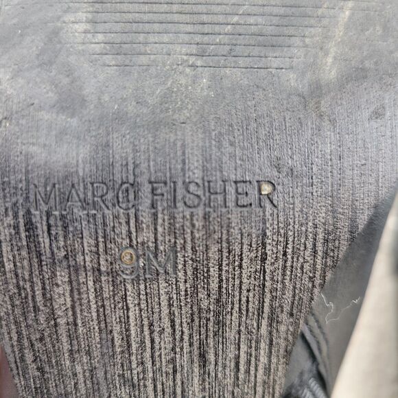 Marc Fisher View Black Leather Harness Booties Sz 9 Chunky Heel Silver Tone Ring - Picture 10 of 10